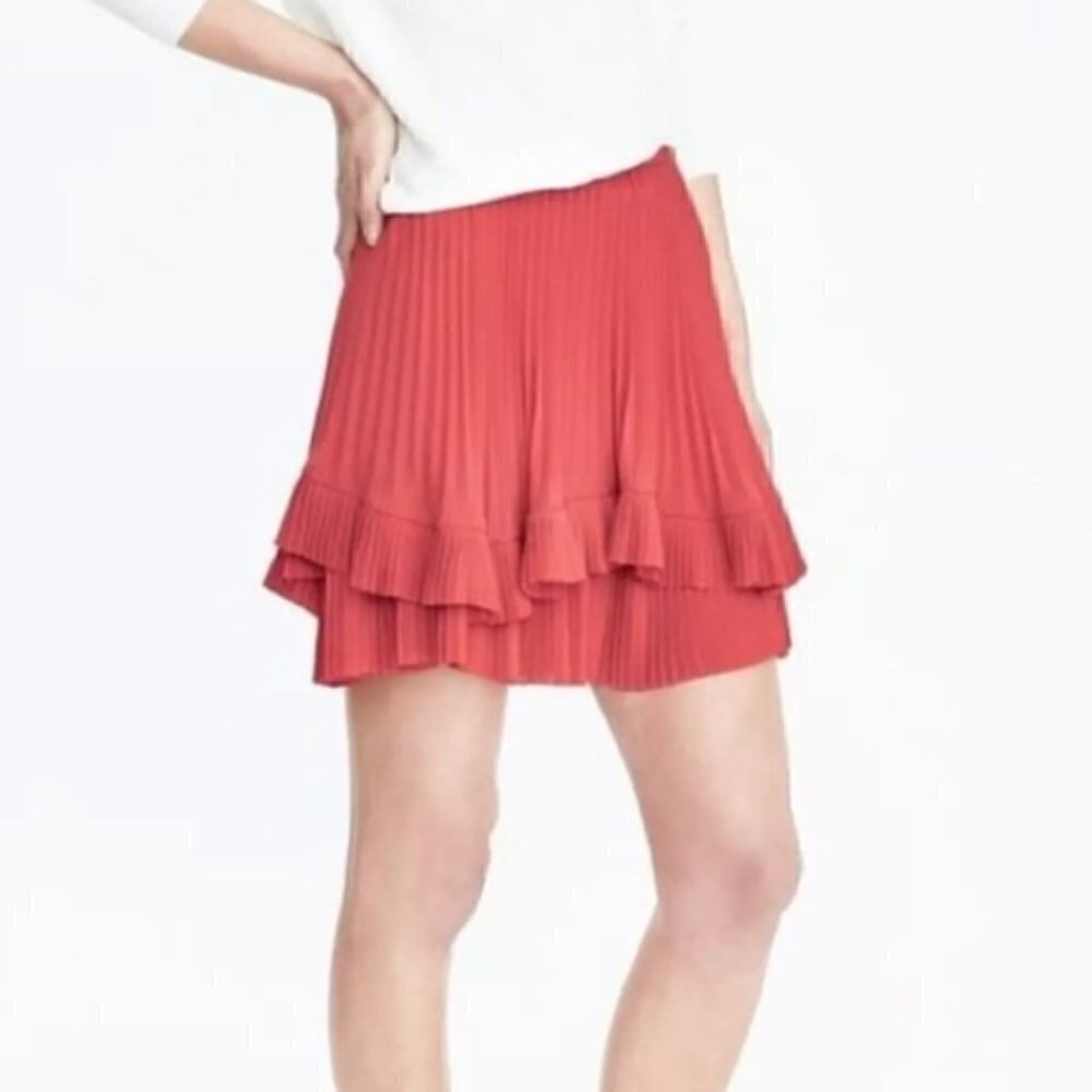 Banana Republic Coral Orange Pleated Ruffle Mini Skirt 6